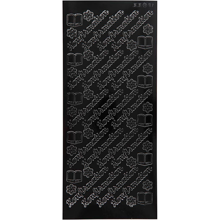 Stickers, konfirmation, vel 10x23 cm, zwart, 1 vel
