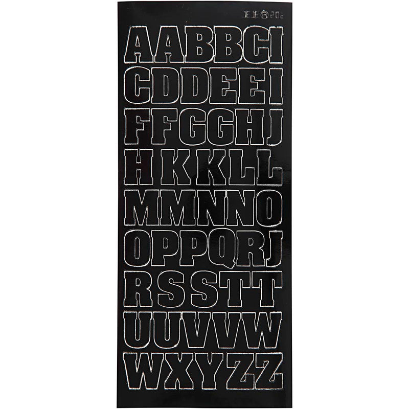 Stickers, grote hoofdletters, vel 10x23 cm, zwart, 1 vel