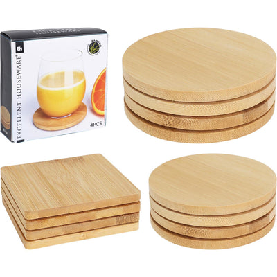 Excellent houseware glazenonderzetterset 4-delig dia.11,5cm bamboe