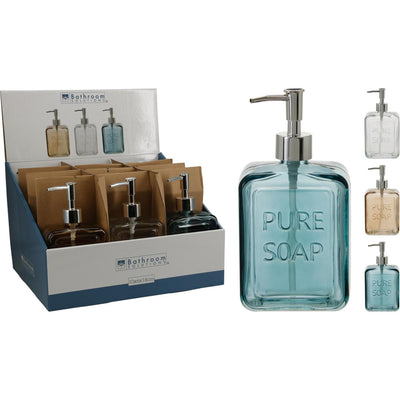 Dispensador de jabón soluciones baño cristal 500ml con texto