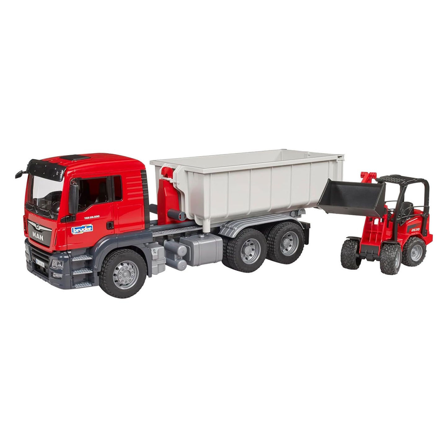 Bruder Man TGS con Rolcontainer e Schäffer Compact Charcher