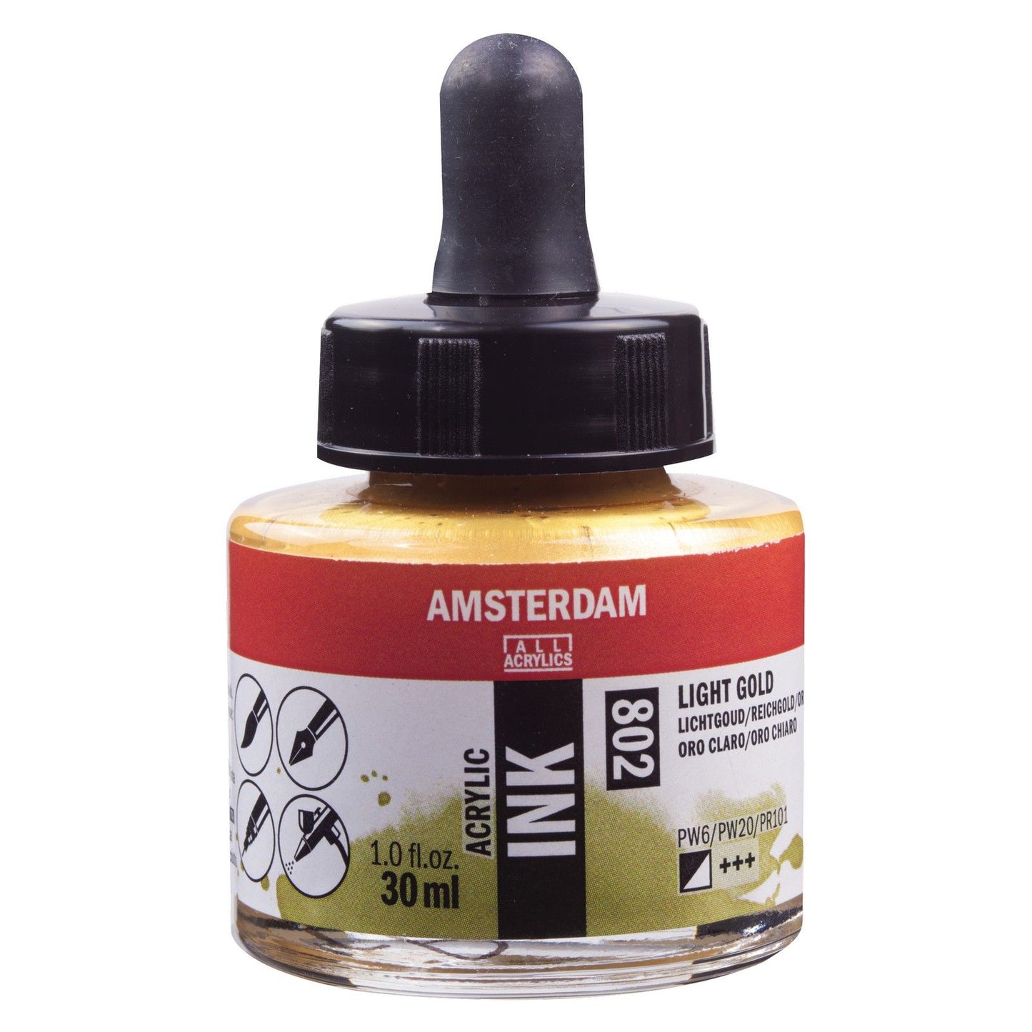 Amsterdam all acrylics amsterdam • acrylinkt fles 30 ml lichtgoud 802