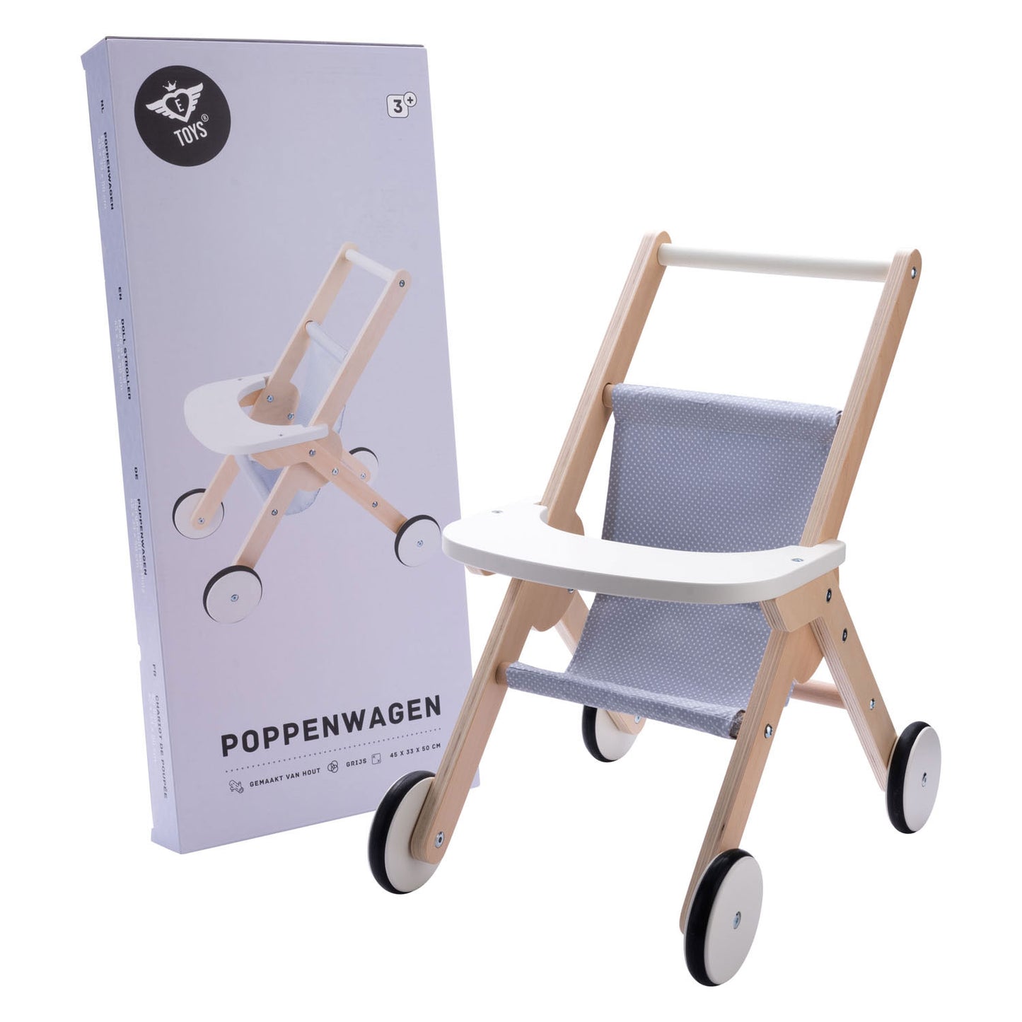 Angel toys houten poppenwandelwagen grijs blauw