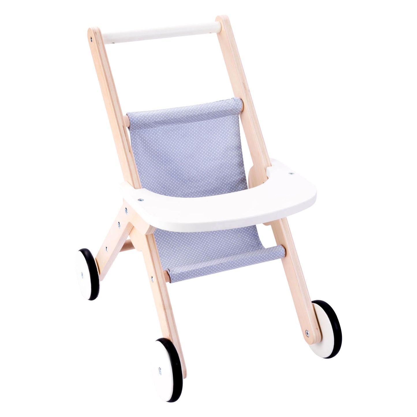 Angel toys houten poppenwandelwagen grijs blauw