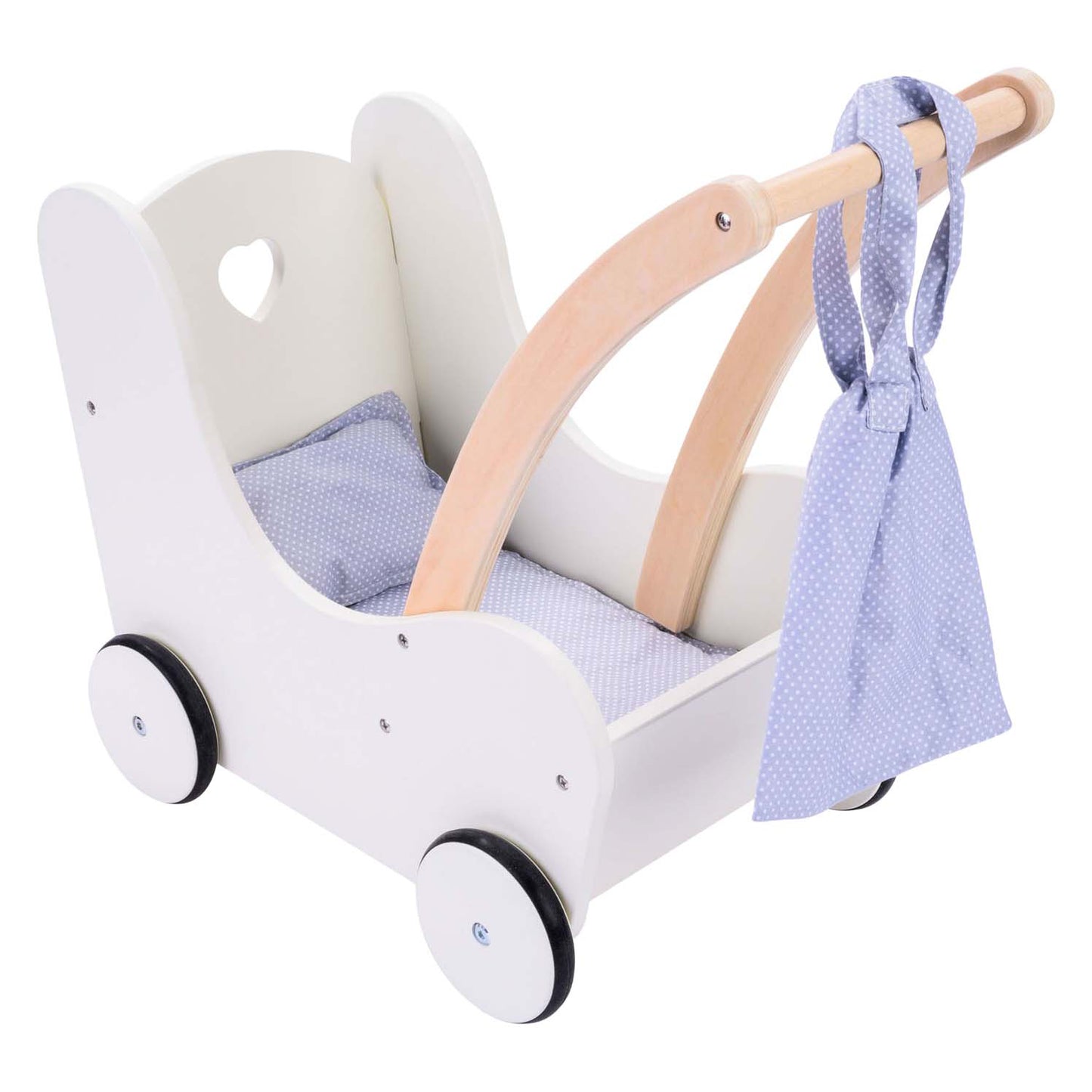 Engelhart houten poppenloopwagen grijs wit