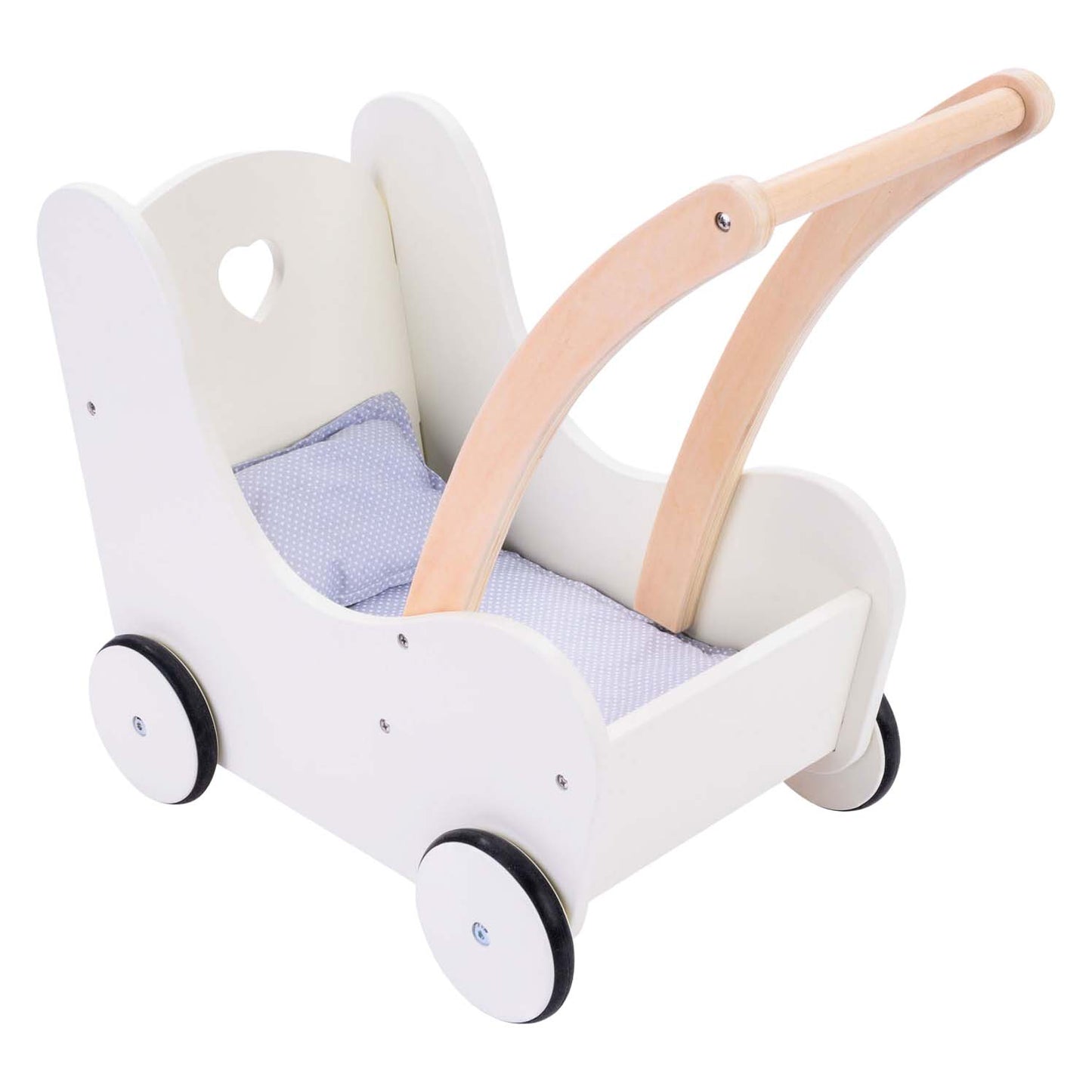 Engelhart houten poppenloopwagen grijs wit