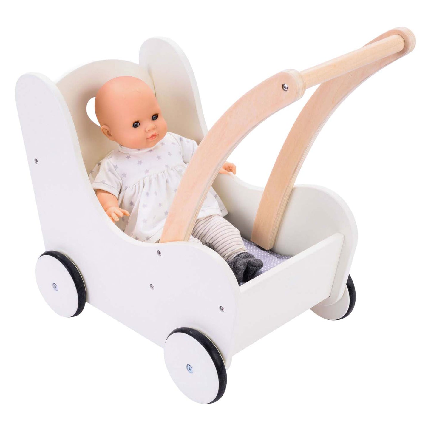 Houten Poppenloopwagen Grijs Wit