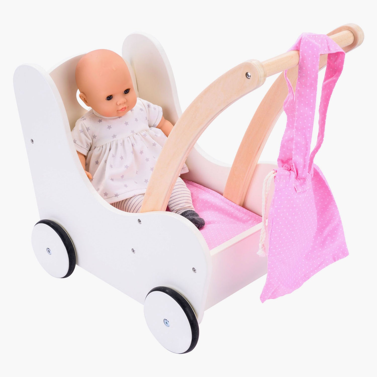 Muñeca de madera -dragón rosa blanco