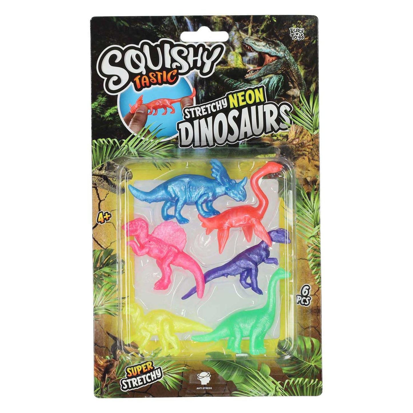 Siquishy Tastic Super Stretch Neon Dino's, 6dlg.