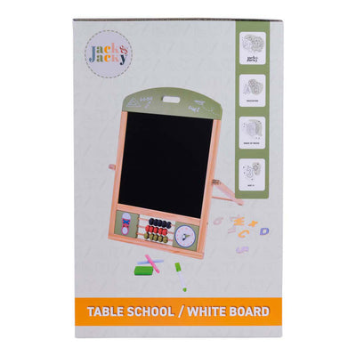 Wooden table school and whiteboard
