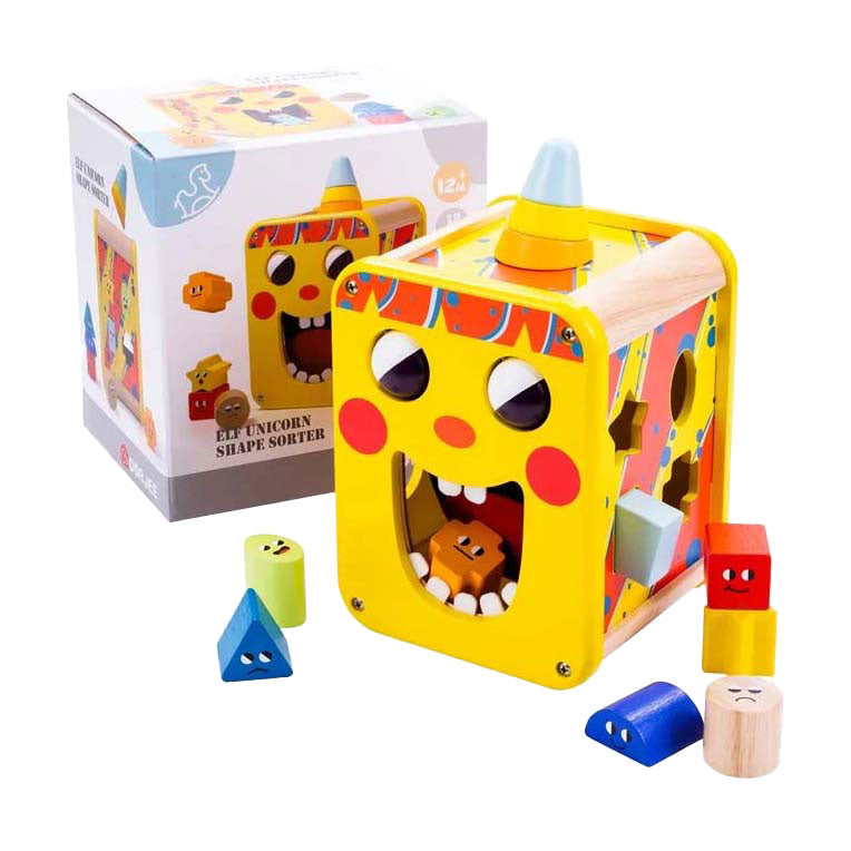 Clasificador de formas de unicornio de madera, 12 piezas
