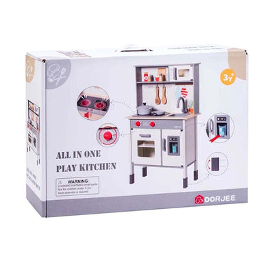 Dorjee houten speelkeuken – complete kinderkeuken met accessoires – oven, magnetron koelkast – inclusief pannen, spatels ijsmachine – kinderspel fantasiespel –
