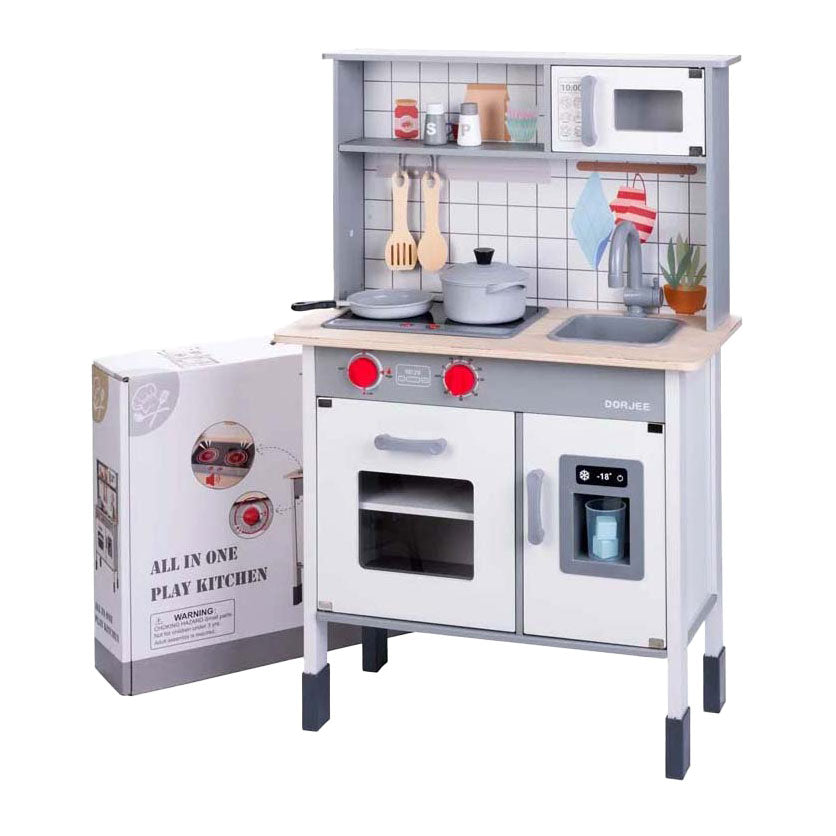 Dorjee houten speelkeuken – complete kinderkeuken met accessoires – oven, magnetron koelkast – inclusief pannen, spatels ijsmachine – kinderspel fantasiespel –