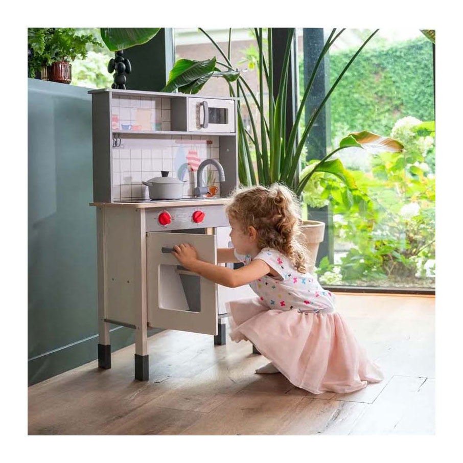 Dorjee houten speelkeuken – complete kinderkeuken met accessoires – oven, magnetron koelkast – inclusief pannen, spatels ijsmachine – kinderspel fantasiespel –