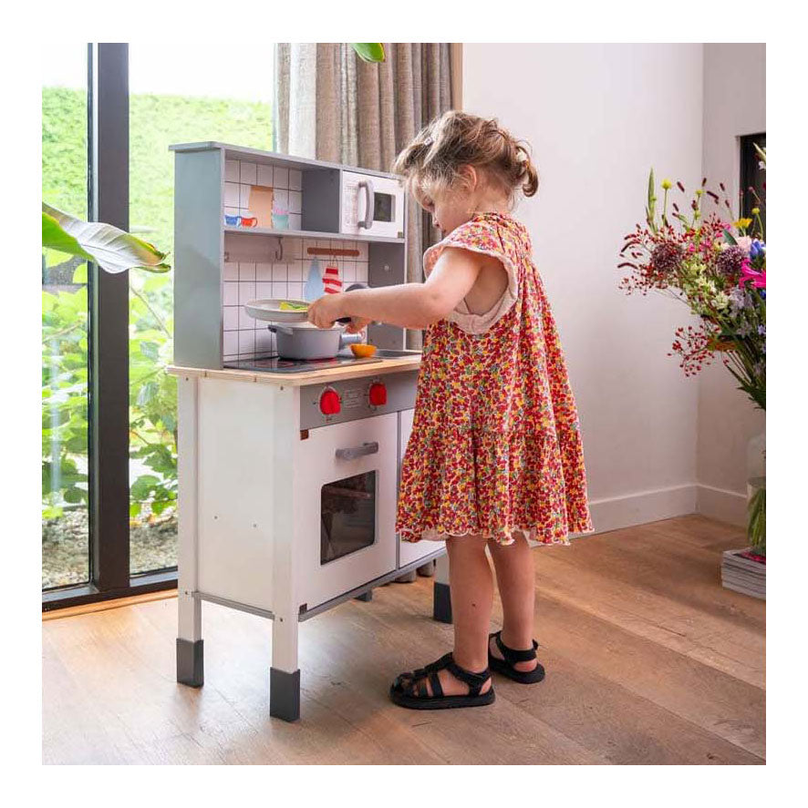 Dorjee houten speelkeuken – complete kinderkeuken met accessoires – oven, magnetron koelkast – inclusief pannen, spatels ijsmachine – kinderspel fantasiespel –