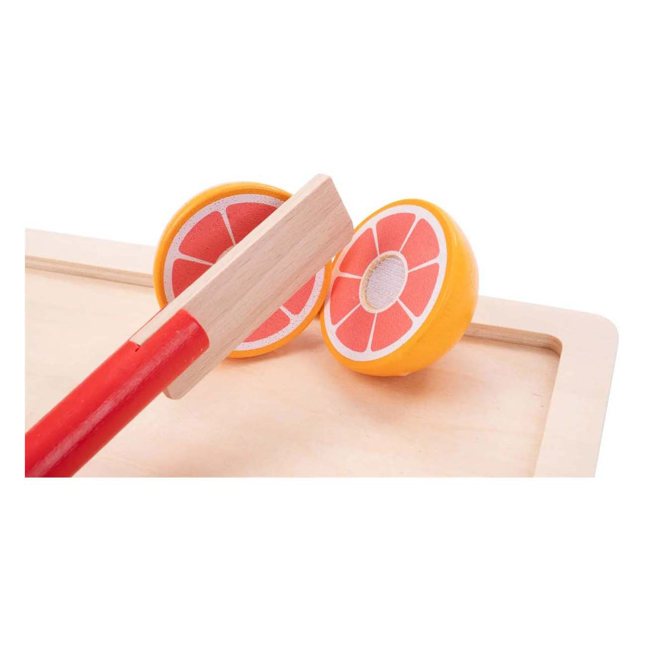Juego de corte de frutas de madera.