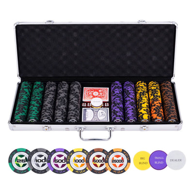 Set de poker en estuche plateado - apuesta alta 500 fichas 14gr.