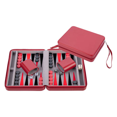 Juego de viaje de backgammon con cremallera - rojo