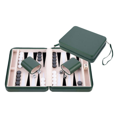 Juego de viaje de backgammon con cremallera - verde