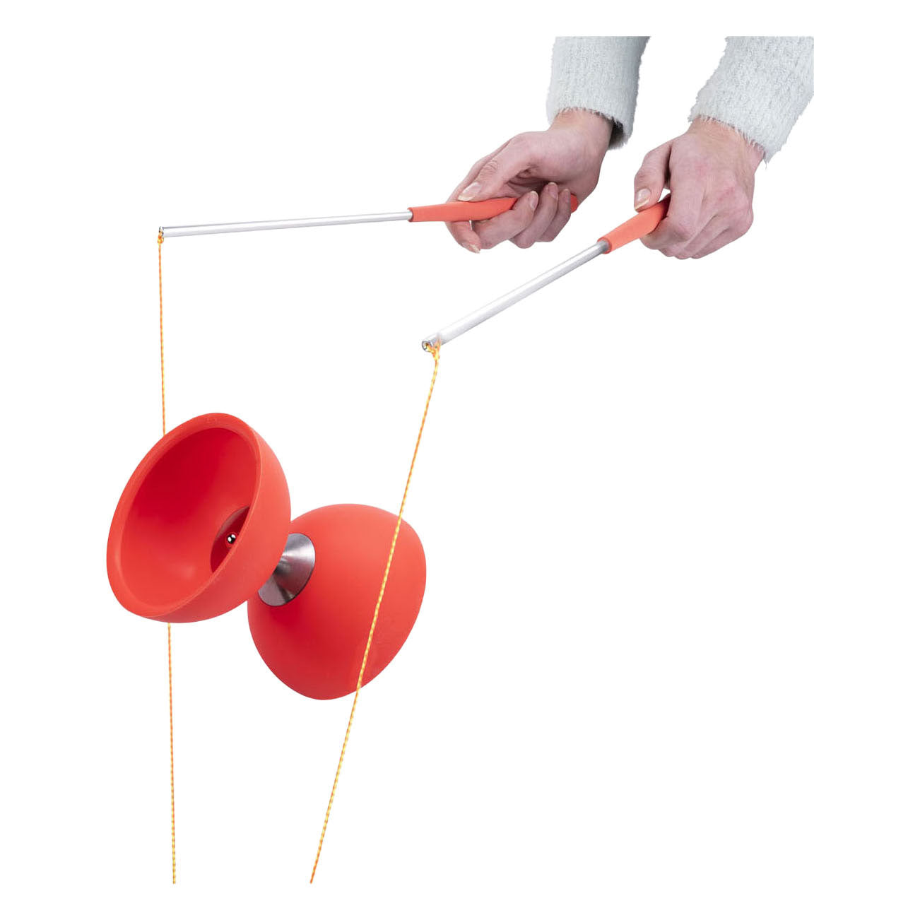 Diabolo Engelhart in gomma con bastoncini in alluminio rossi