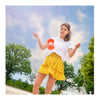 Diabolo van rubber met metalen stokjes - fluor rood