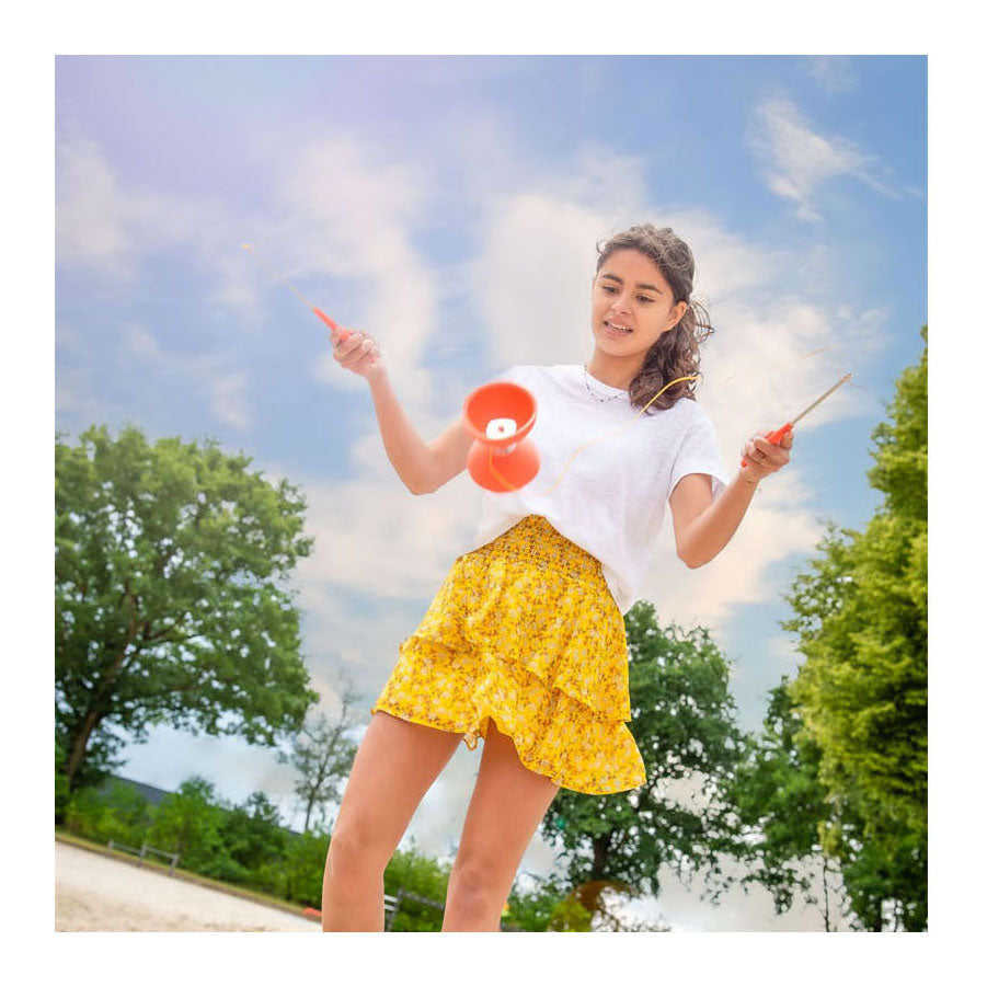 Diabolo Engelhart in gomma con bastoncini in alluminio rossi