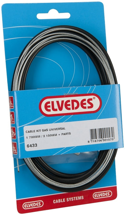 Elvedes Gaskabel universeel 1700mm 2250mm extra flexibel verzinkt zwart (op kaart)