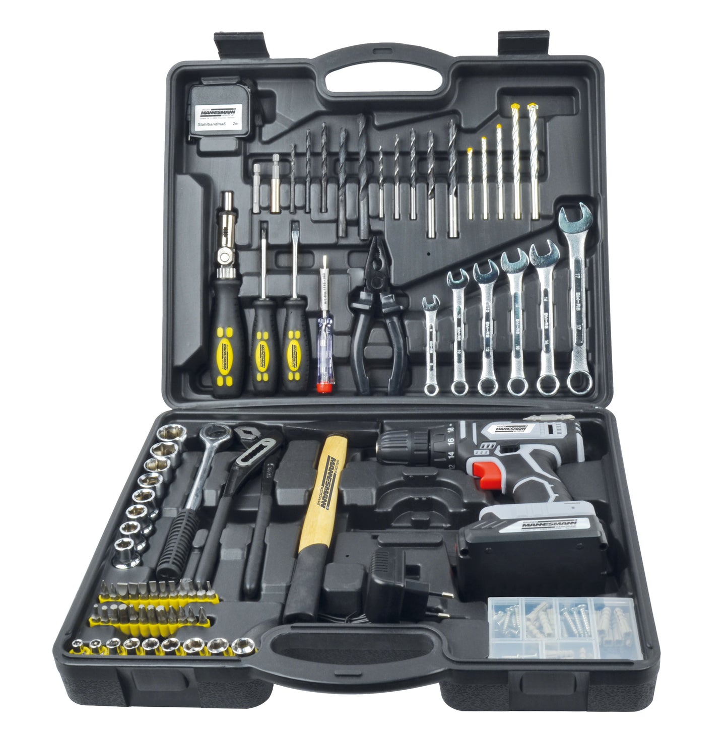 Brüder Mannesmann Brüder Mannesmann Set da strumenti in 75 parti con orecchio cordless 20 V, 1,3 AH