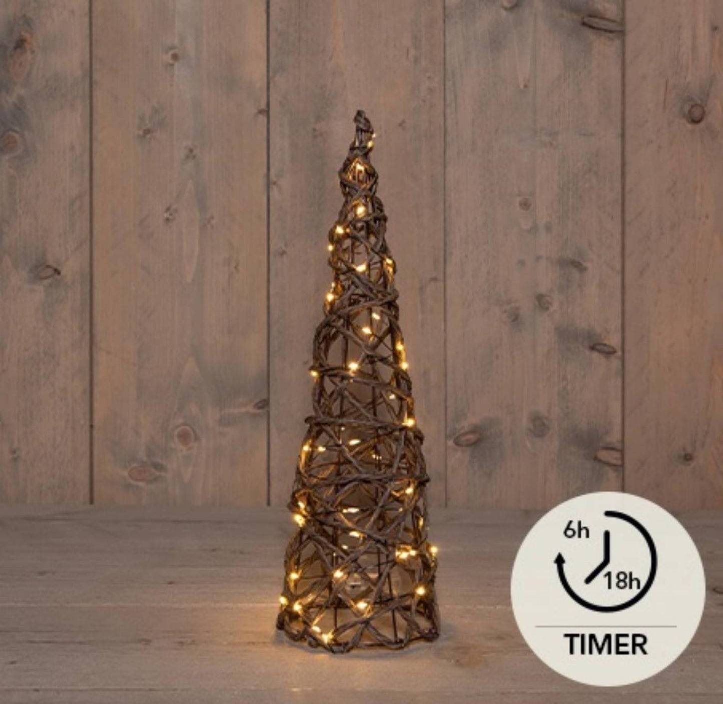 Cono illuminato della collezione Anna 60LED classicwarm 40cm funziona con batterie 3XAA con timer da 6 ore
