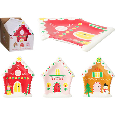 Home styling Piatto natalizio in melamina 19,8x16 casetta di marzapane