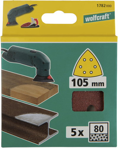 Hojas de lija adhesivas Wolfcraft | k80 | perforado | ø105mm | 5 piezas - 1782000