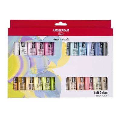 Bruynzeel Amsterdam serie standard set di colori tenui di colori acrilici 20 ml, 24 pz.