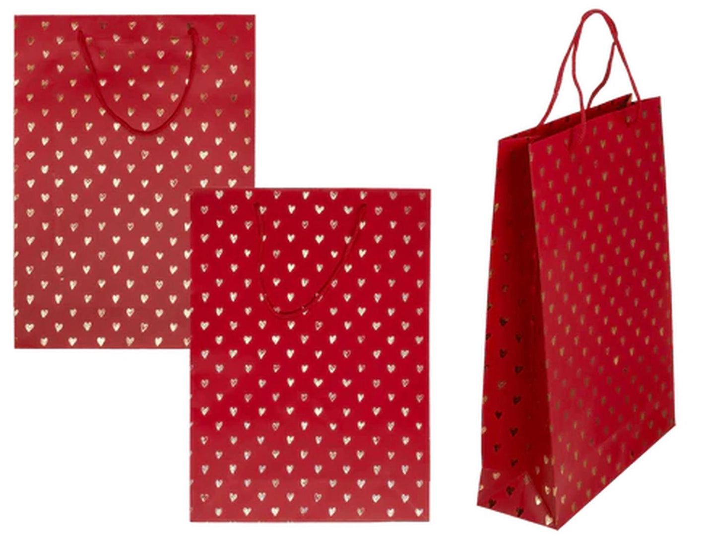 Ootb geschenktasje shiny hearts rood 25x8,5x34cm