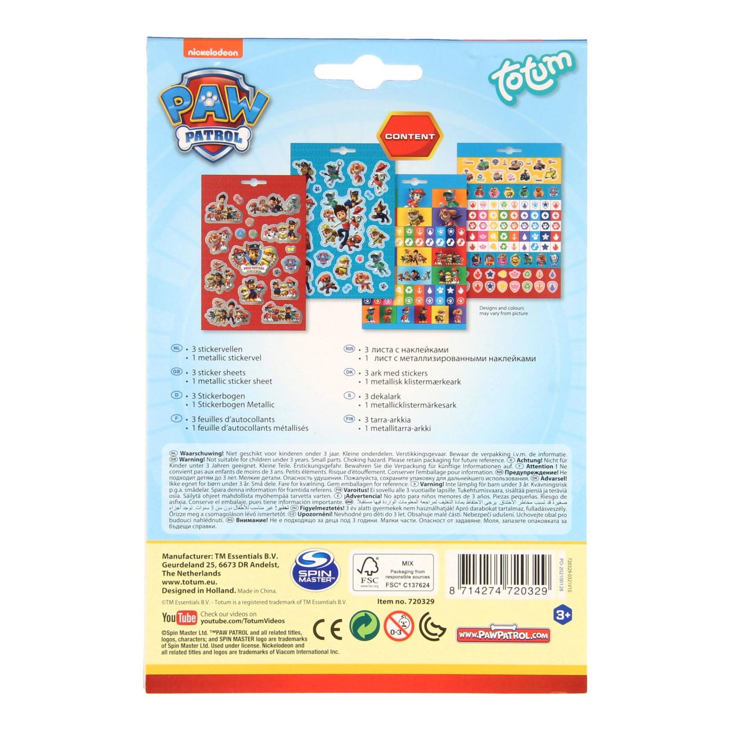 Paw patrol totum stickervel, 4st.