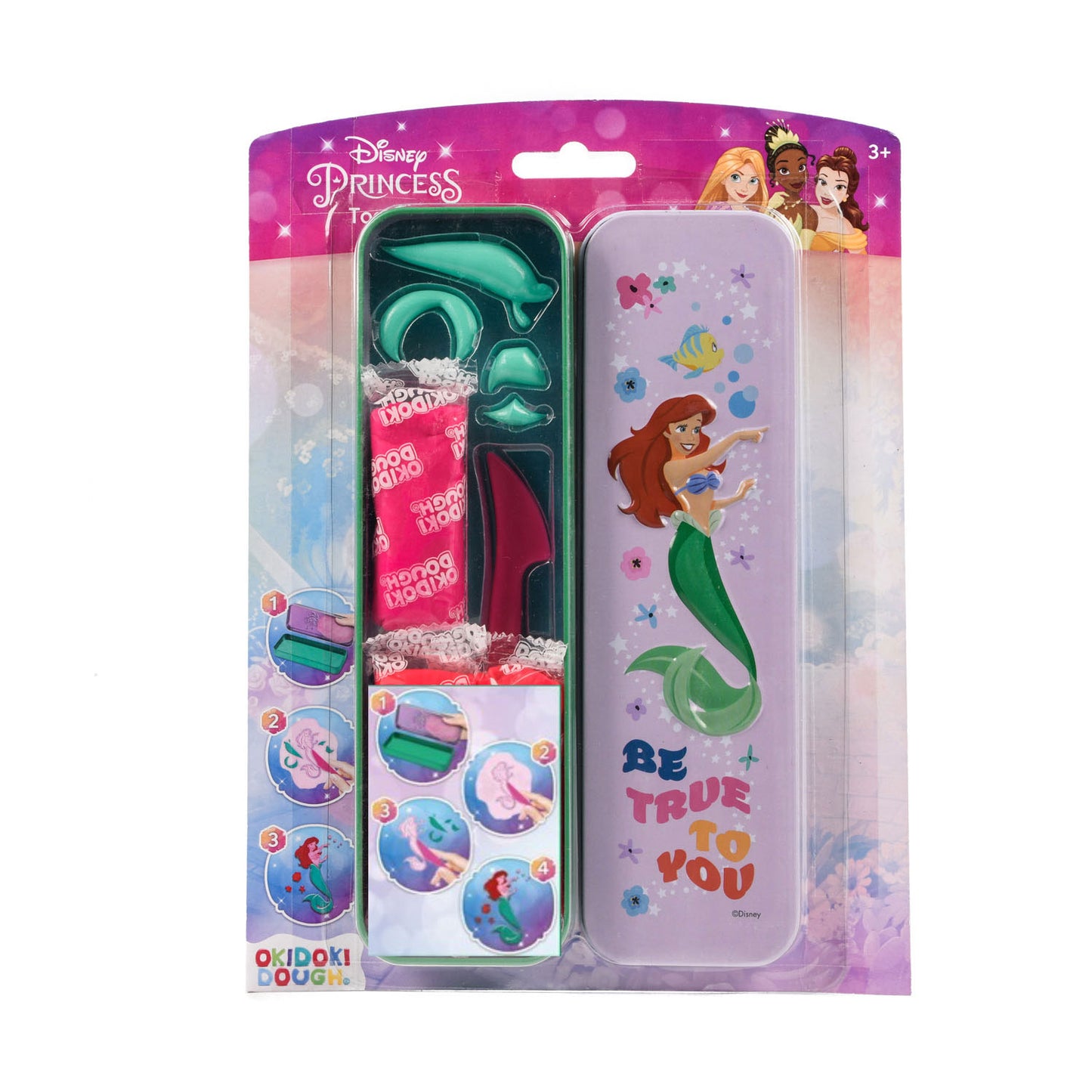 Disney Princess Okidoki Klei Almacenamiento de estaño 3D con accesorios
