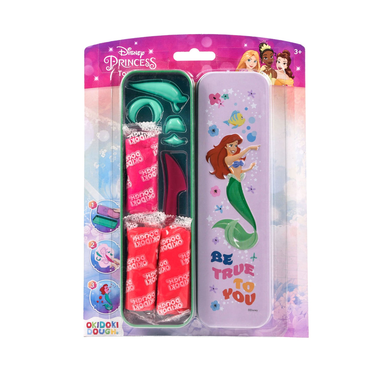 Disney Princess Okidoki Klei Almacenamiento de estaño 3D con accesorios