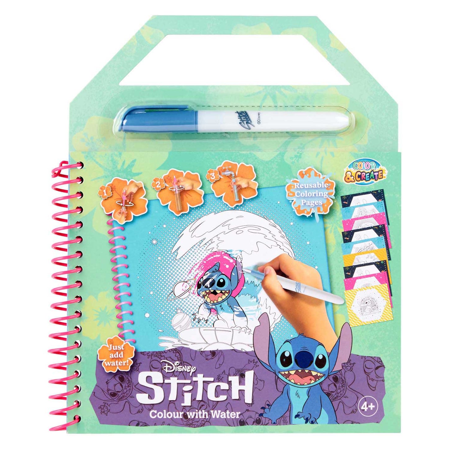 Libro da colorare ad acqua Canenco Stitch - inclusa penna ad acqua