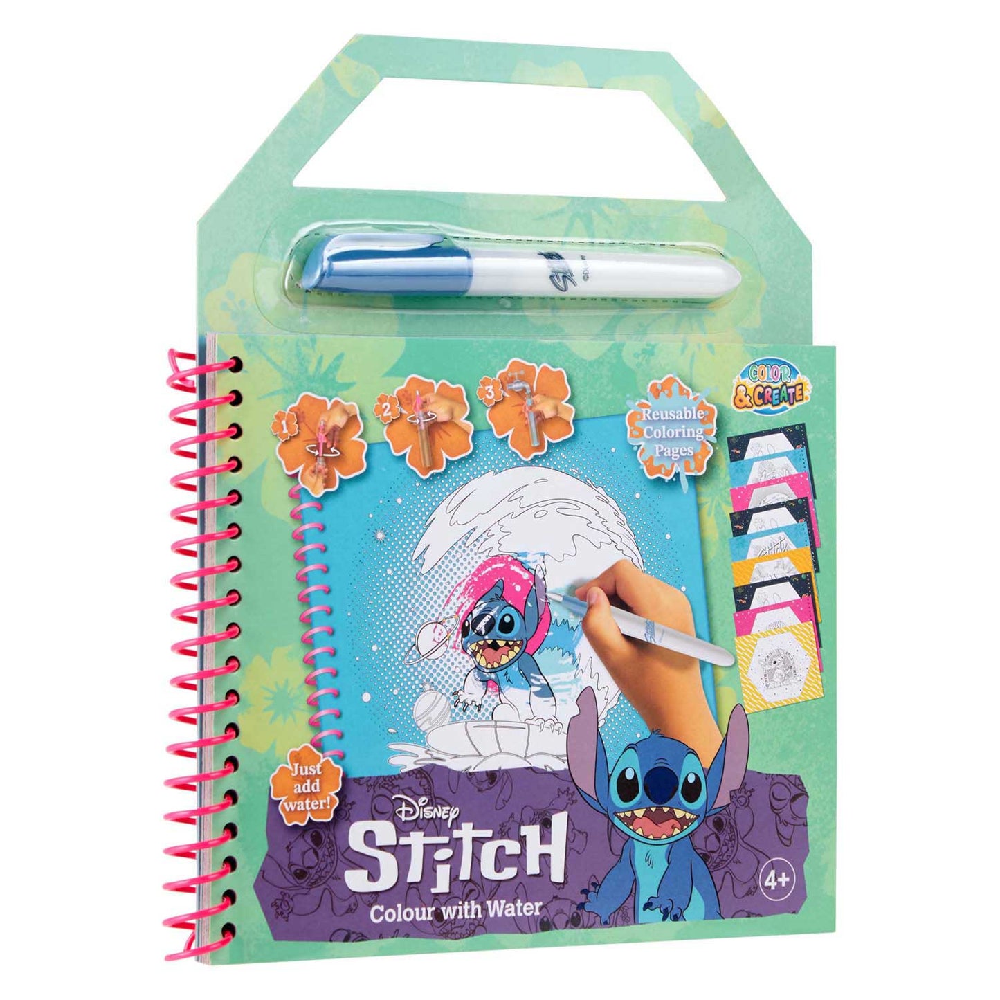 Libro da colorare ad acqua Canenco Stitch - inclusa penna ad acqua