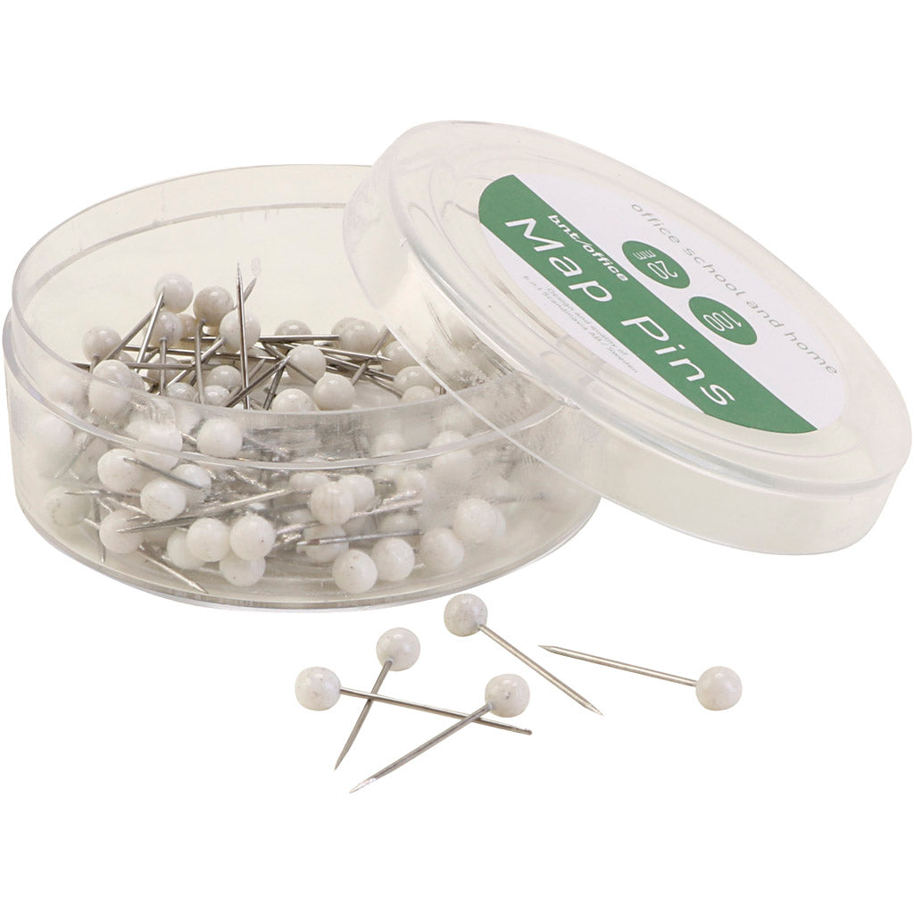 Thumbtacks, white, 100 pieces, 1 box