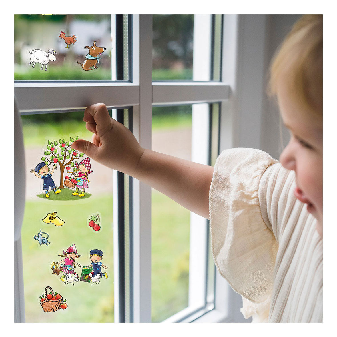 Totum fien teun raamstickers, niet permanente verplaatsbare stickers - met speelachtergrond - vanaf 3 jaar - bambolino toys