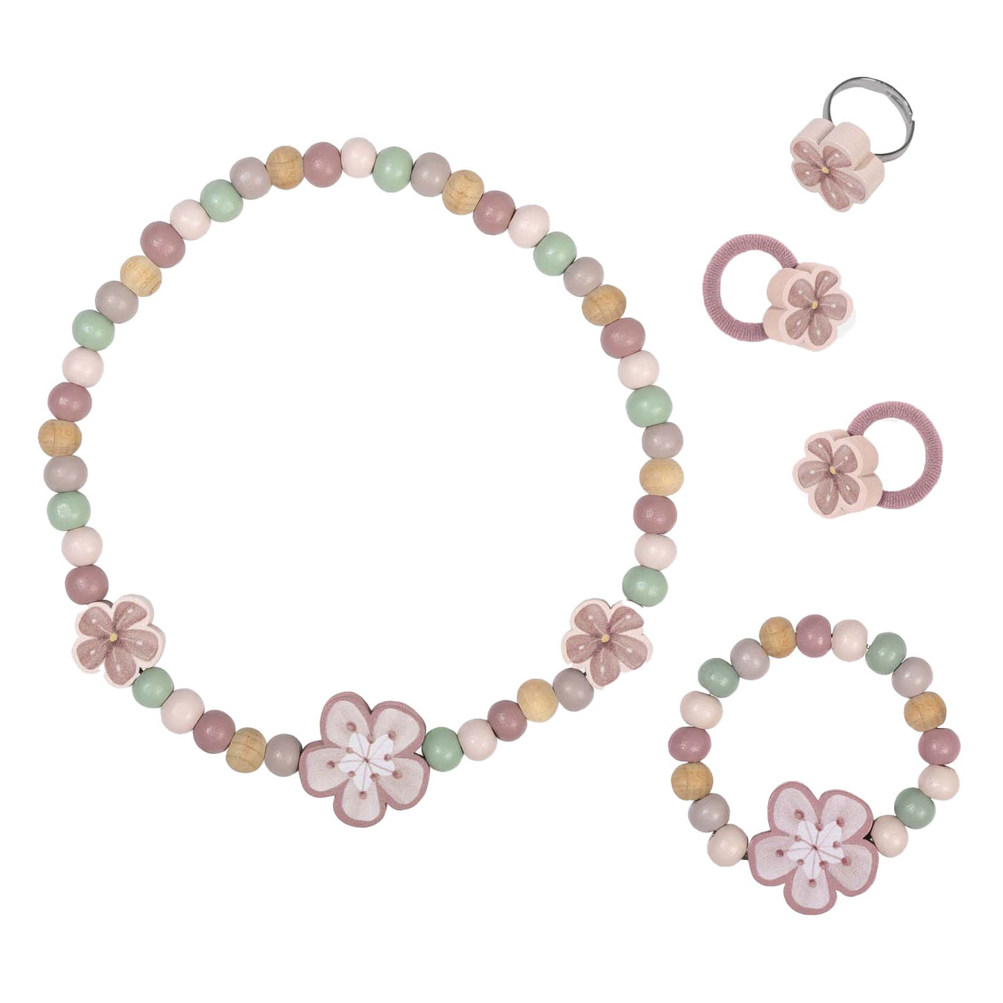 Piccoli gioielli in legno olandese set fiori, 4dlg.