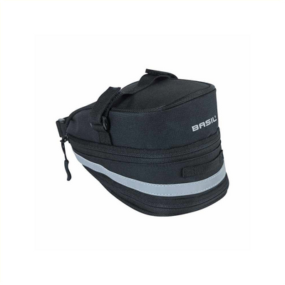 Bacina de silla de montar Basil Mada - Compact, negro, 1L, velcro, accesorio para bicicletas