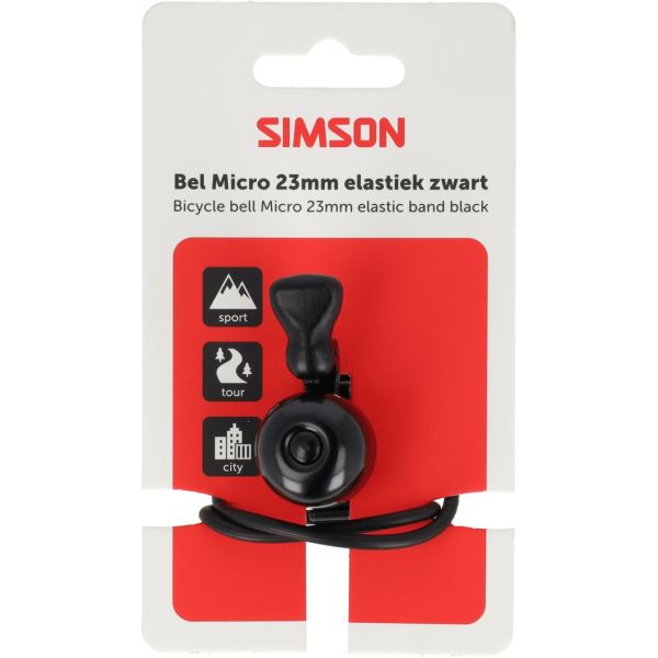 Simson timbre de bicicleta micro 23mm goma fijación elástica negro