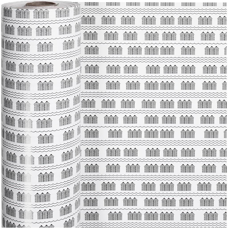 Inpakpapier, badhuis, b: 57 cm, 80 gr, zwart, wit, 150 m 1 rol