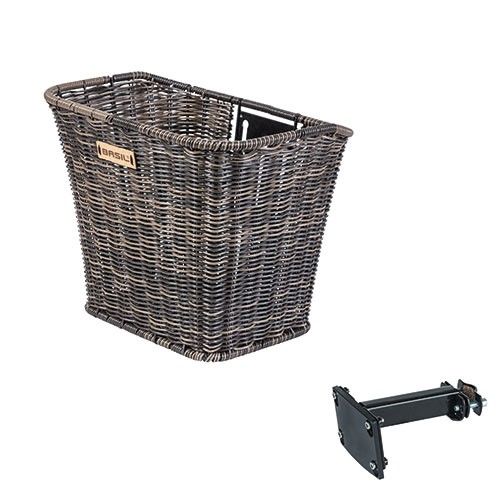 Basil Bremen Rattan Look FM - fietsmand - voorop - inclusief Basil FM stuurpenhouder - bruin