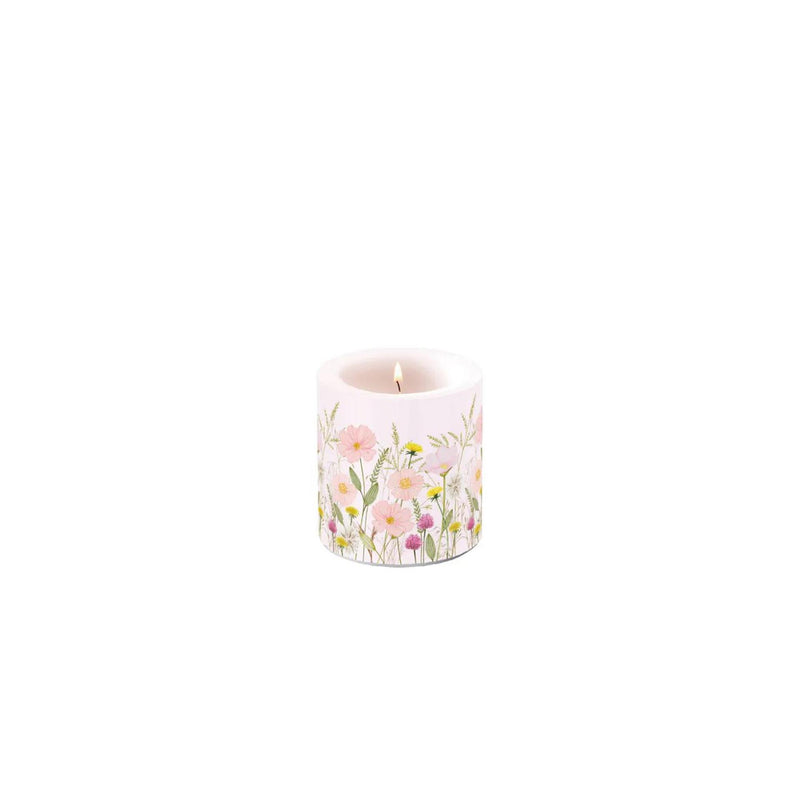 Vela ambiente pequeña flores pastel rosa