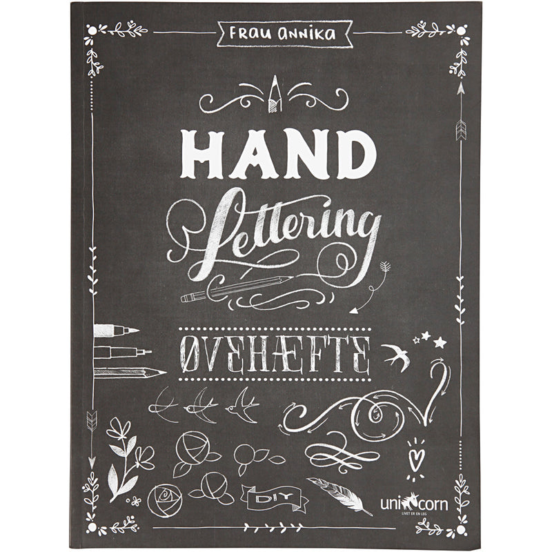 Lettering a mano - esercizi, dimensione 21x28 cm, spessore 1 cm, numero pagine 63, 1 pezzo, testo in danese