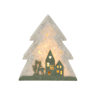 Albero di Natale con casette in feltro LED 17cm 15.5x4x17cm | 4 pezzi