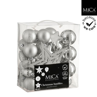 Decorazione albero Edelman infrangibile argento 40 pezzi - d8cm