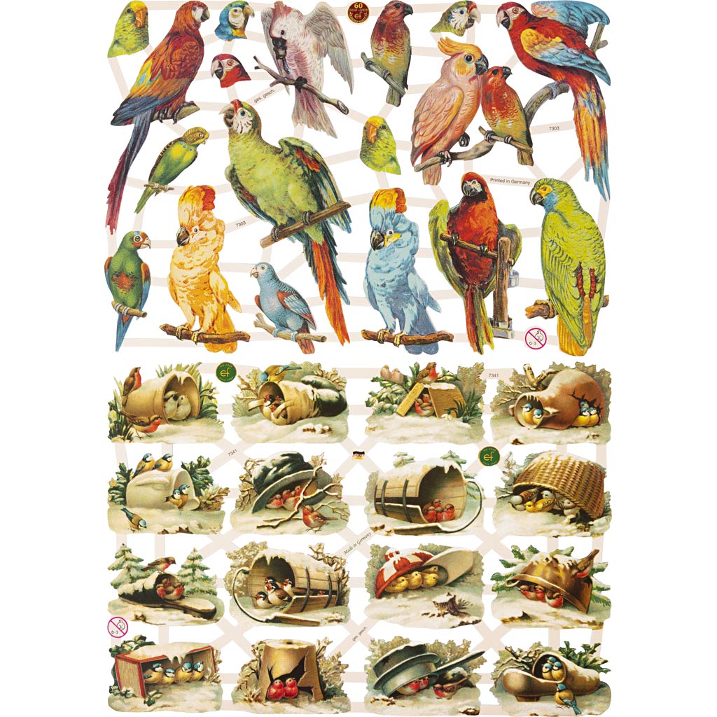 Creativ company quadri vintage, uccelli, foglio 16,5x23,5 cm, 2 fogli 1 scatola